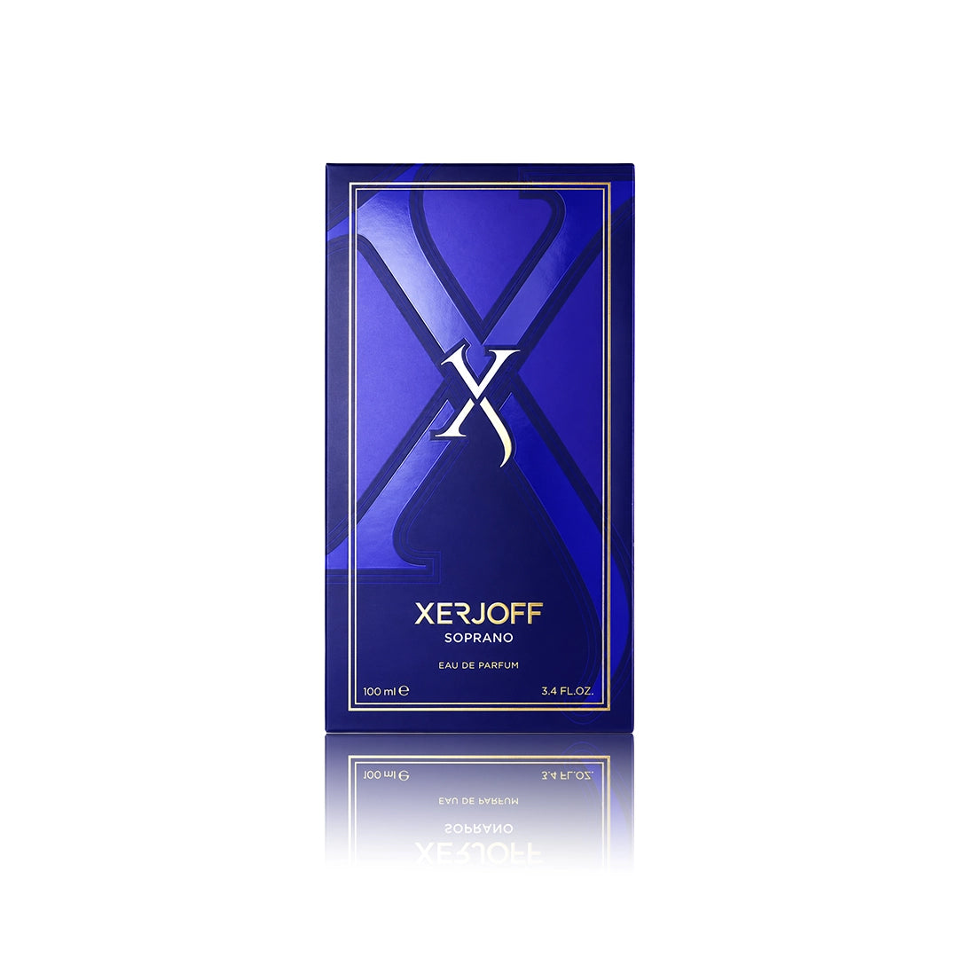 Xerjoff Soprano Eau de Parfum 100 ml mit Originalverpackung auf weißem Hintergrund