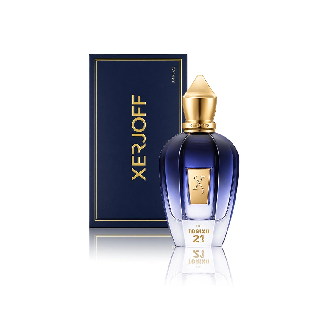 Xerjoff Torino 21 Eau de Parfum 100 ml Flakon mit Originalverpackung auf weißem Hintergrund