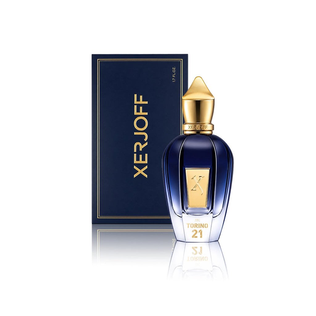 Xerjoff Torino 21 Eau de Parfum 50 ml Flakon mit Originalverpackung auf weißem Hintergrund