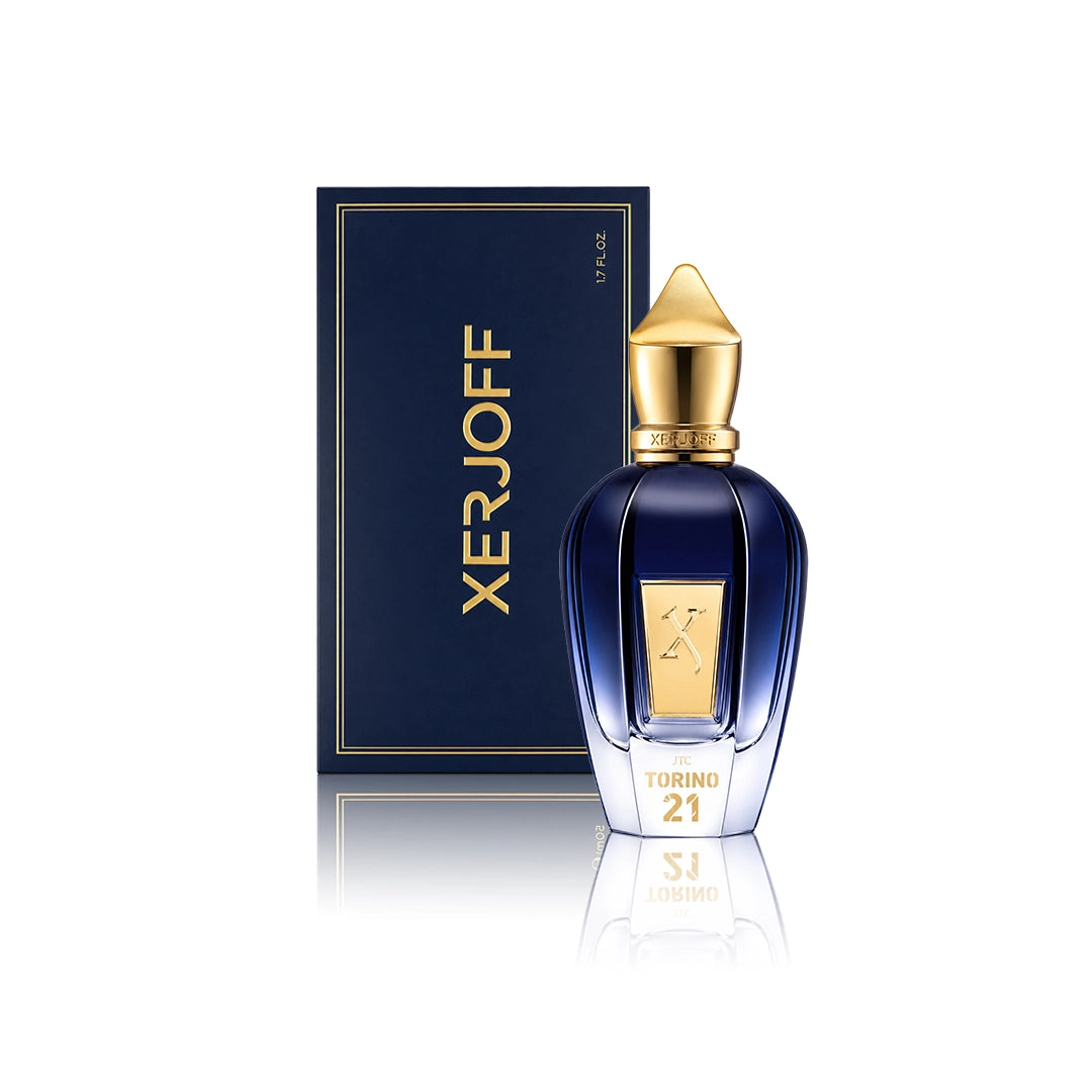 Xerjoff Torino 21 Eau de Parfum 50 ml Flakon mit Originalverpackung auf weißem Hintergrund