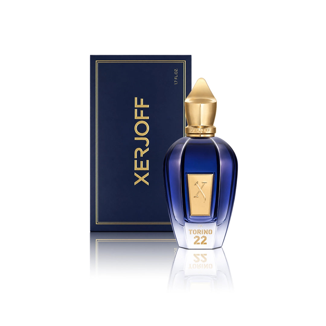 Xerjoff Torino 22 Eau de Parfum 50 ml Flakon mit Originalverpackung auf weißem Hintergrund