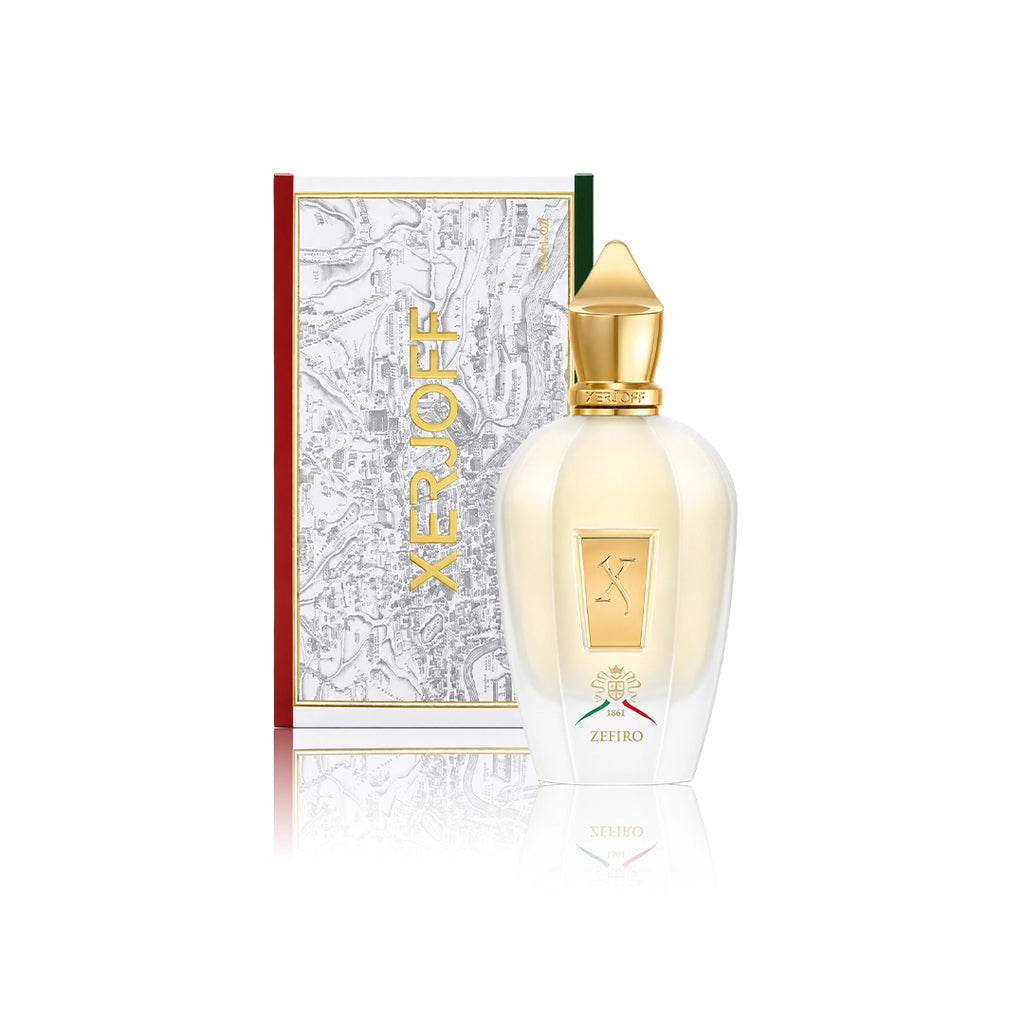 Xerjoff Zefiro Eau de Parfum 100 ml Flakon mit Originalverpackung auf weißem Hintergrund