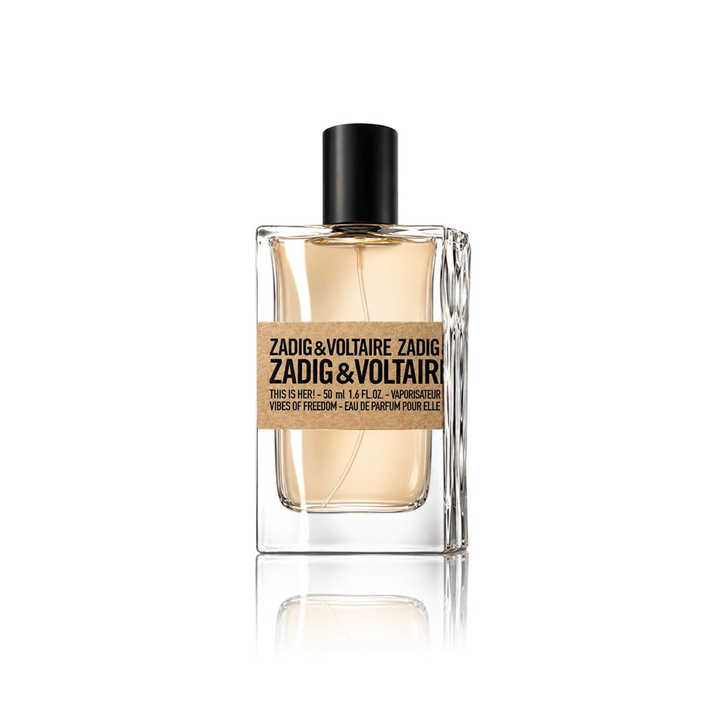 Zadig & Voltaire This Is Her! Vibes of Freedom Eau de Parfum 50 ml Flakon auf weißem Hintergrund