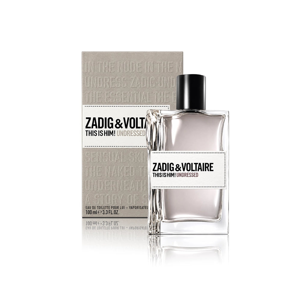 Zadig & Voltaire This Is Him! Undressed Eau de Toilette 100 ml Flakon mit Originalverpackung auf weißem Hintergrund