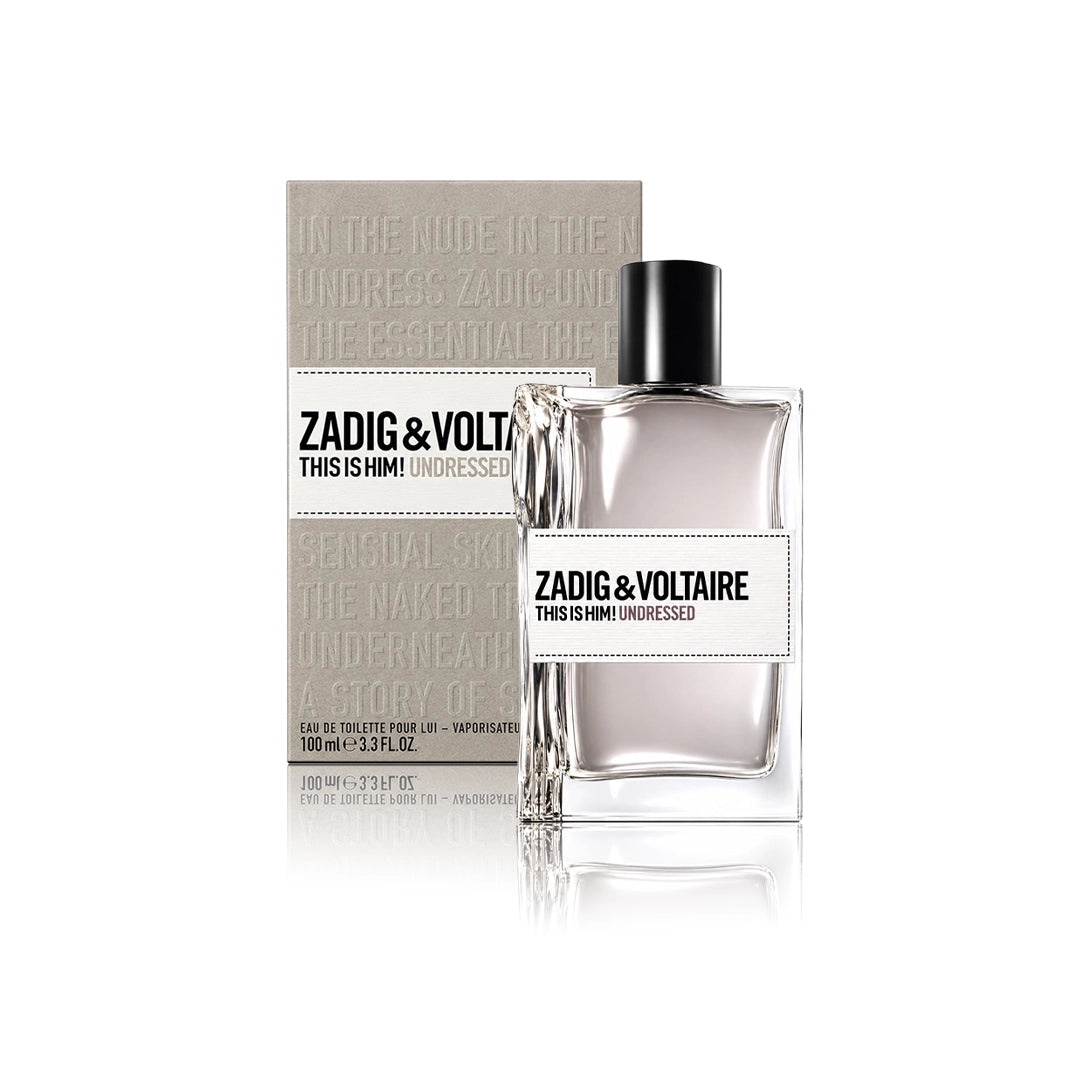 Zadig & Voltaire This Is Him! Undressed Eau de Toilette 100 ml Flakon mit Originalverpackung auf weißem Hintergrund