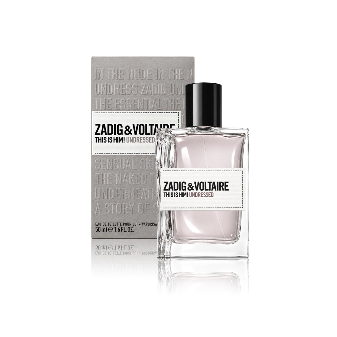 Zadig & Voltaire This Is Him! Undressed Eau de Toilette 50 ml Flakon mit Originalverpackung auf weißem Hintergrund