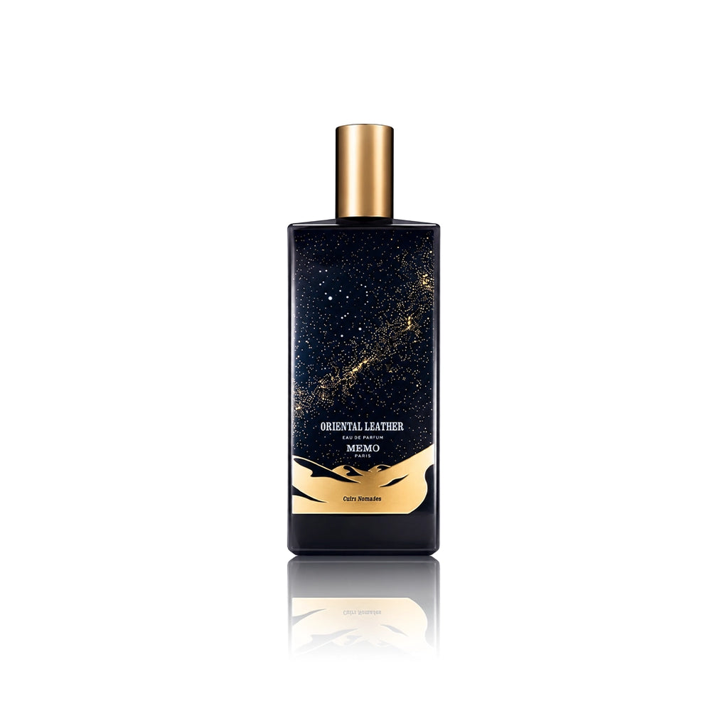 Memo Paris Oriental Leather Eau de Parfum 75 ml Flakon auf weißem Hintergrund