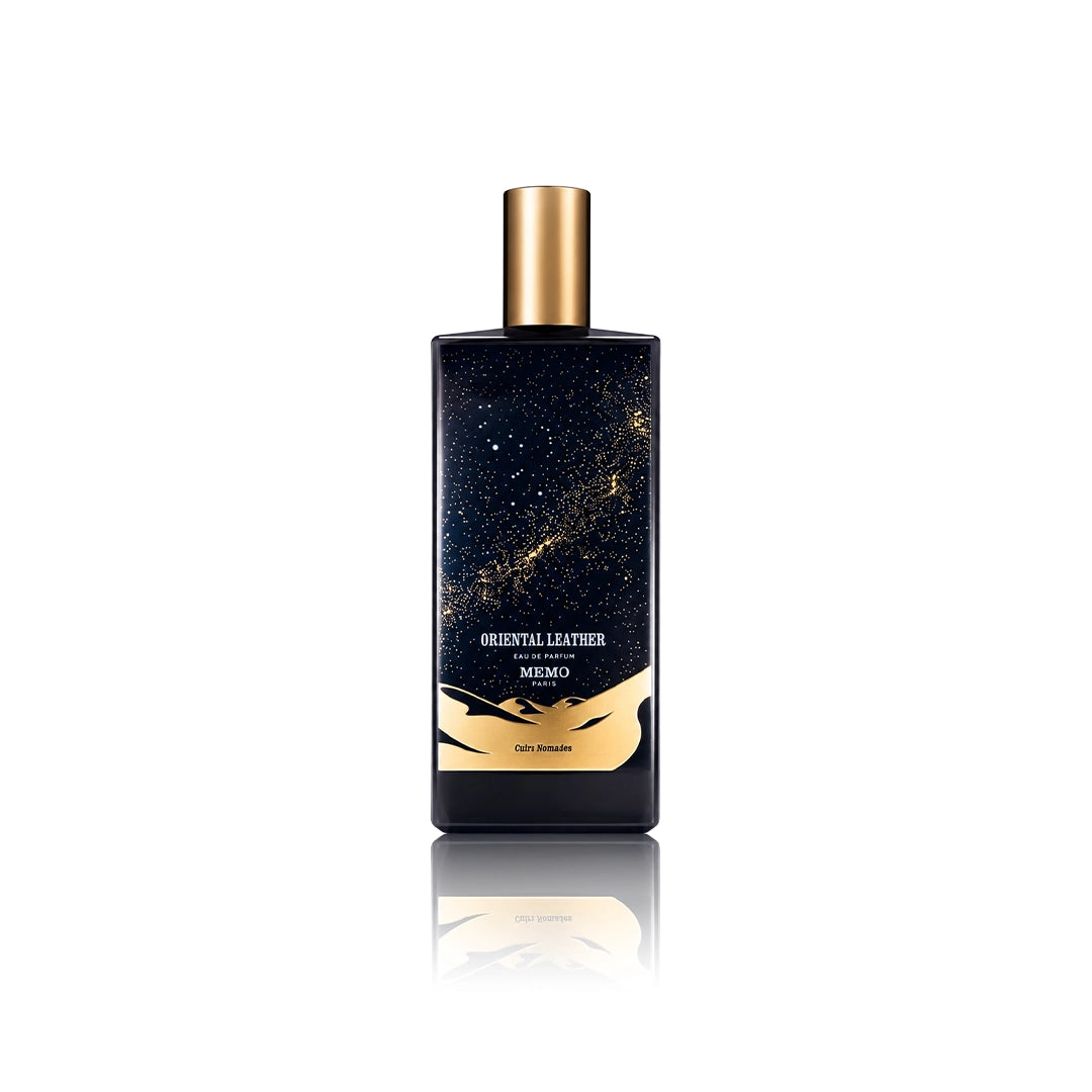 Memo Paris Oriental Leather Eau de Parfum 75 ml Flakon auf weißem Hintergrund