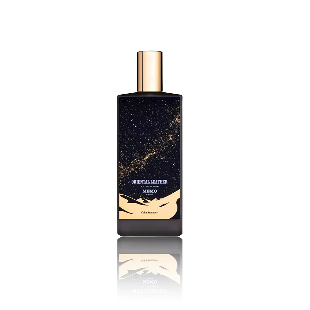 Memo Paris Oriental Leather Eau de Parfum 75 ml Flakon auf weißem Hintergrund