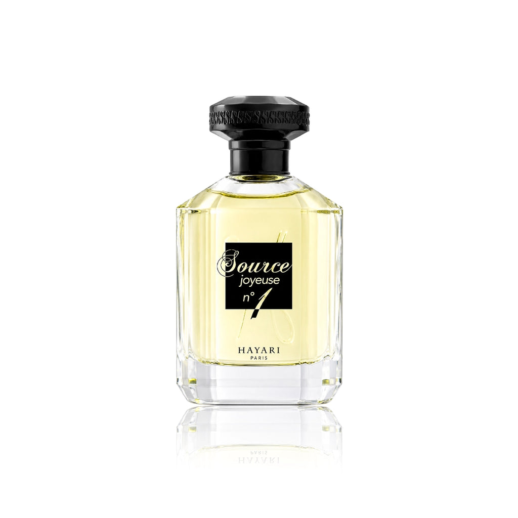 Hayari Source Joyeuse N°1 Eau de Parfum 70 ml Flakon auf weißem Hintergrund