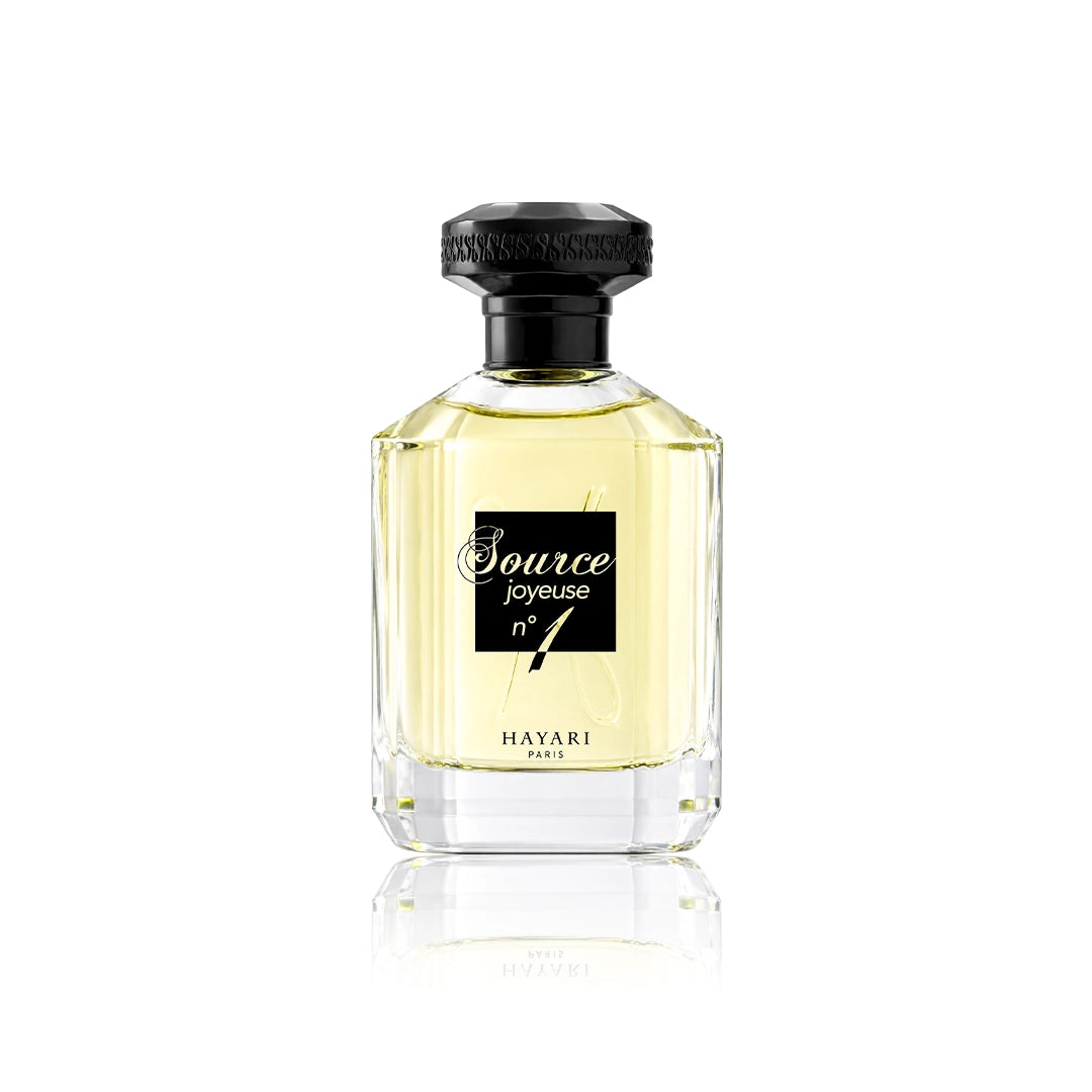 Hayari Source Joyeuse N°1 Eau de Parfum 70 ml Flakon auf weißem Hintergrund